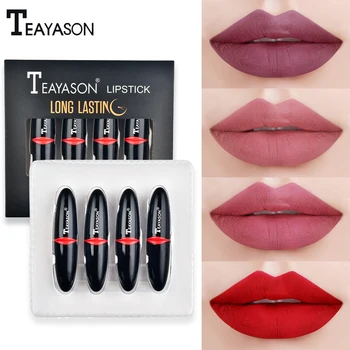 

4pcs/set velvet matte lipstick for Christmas gift black apperance long lasting waterproof batom nude red brown lipstick AM130