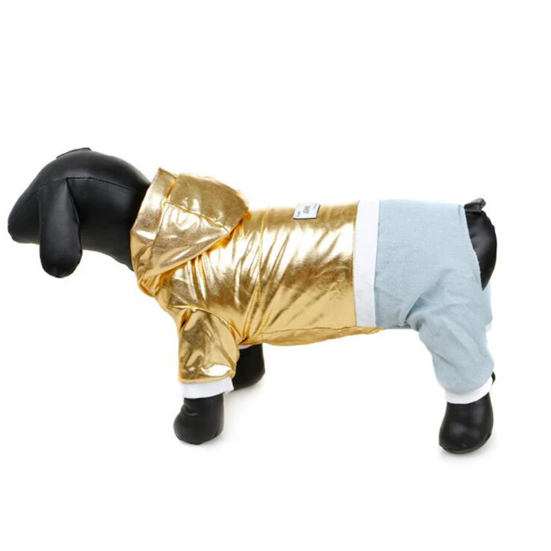 Металлический стиль для домашних любимцев собак Зимний комбинезон с капюшоном утепленная одежда для собак для маленьких средних кошек Чихуахуа плюшевый щенок пальто XS S M L XL - Цвет: Gold