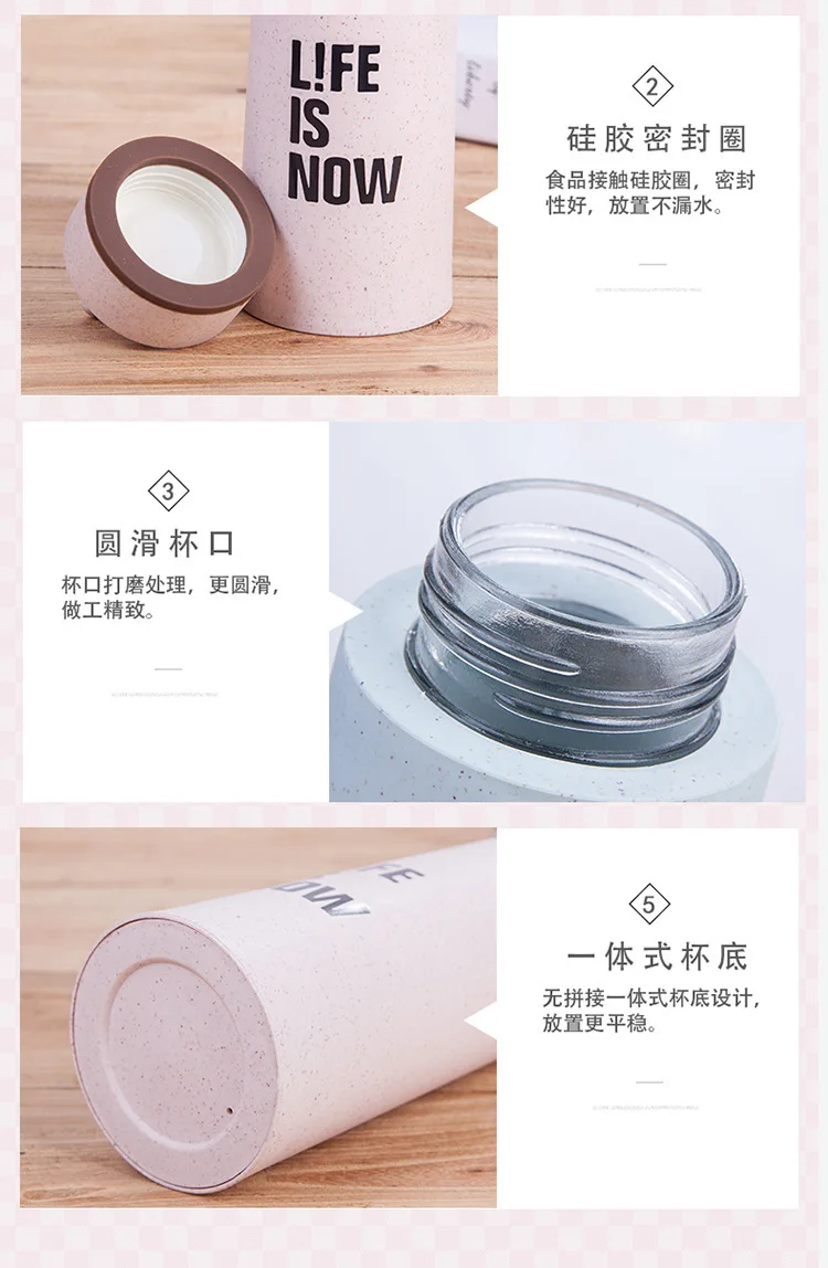 New Style Double Layer Plastic Glass Bottle Straw English Portable Bottle Students Cup Gift Glass