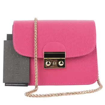 

QZUnique Women's Fashion Genuine Leather Package Cover Type Cross Body Shoulder Bag with Metal Chain Strap Rose Red