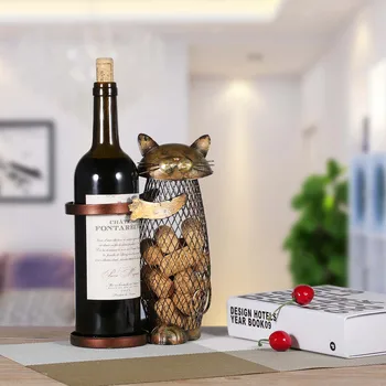 

Tooarts Cat Wine holder Cork Container Home Decor Iron Craft Gift Handicraft Animal Ornament