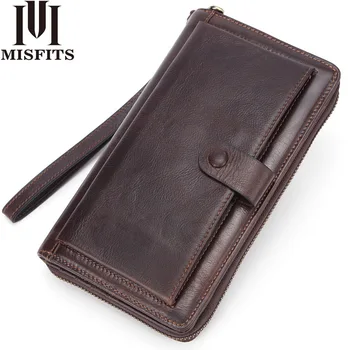 

MISFITS Male Genuine Leather Long Wallet Brand Cowskin Card Holder Purse Men's Hasp Vintage Clutch Bag Free Shipping Handmade