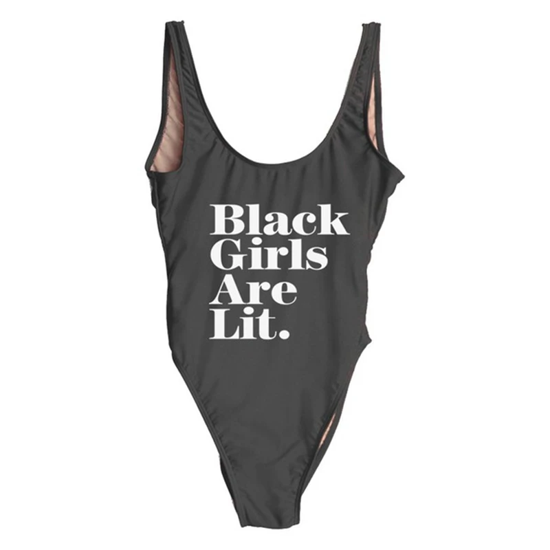 Черный женский цельный купальник с принтом для девочек, купальник с высокой посадкой, купальный костюм, монокини, боди, пляжная одежда, Maillot De Bain