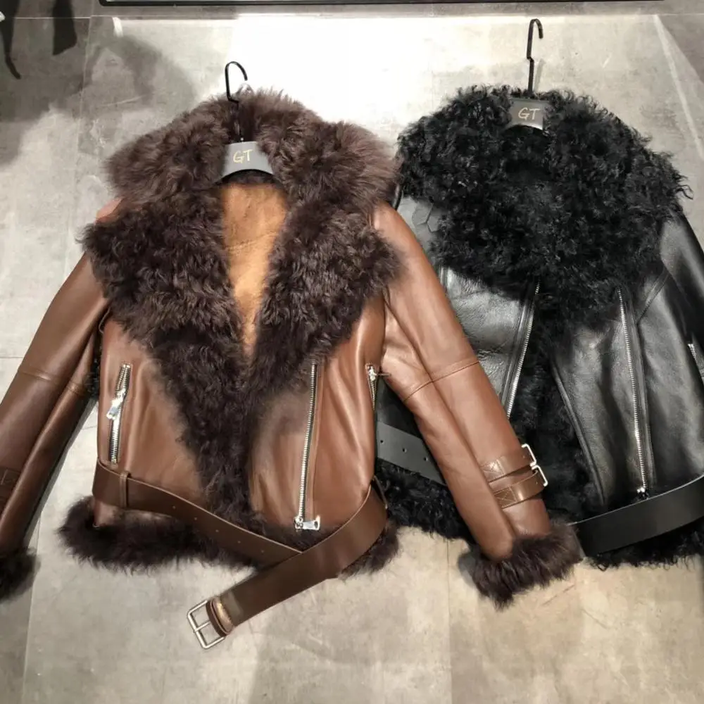 Camel Пальто из натурального меха для женщин, зимняя куртка из натуральной овечьей кожи, новинка, Модная стильная женская одежда - Цвет: Camel