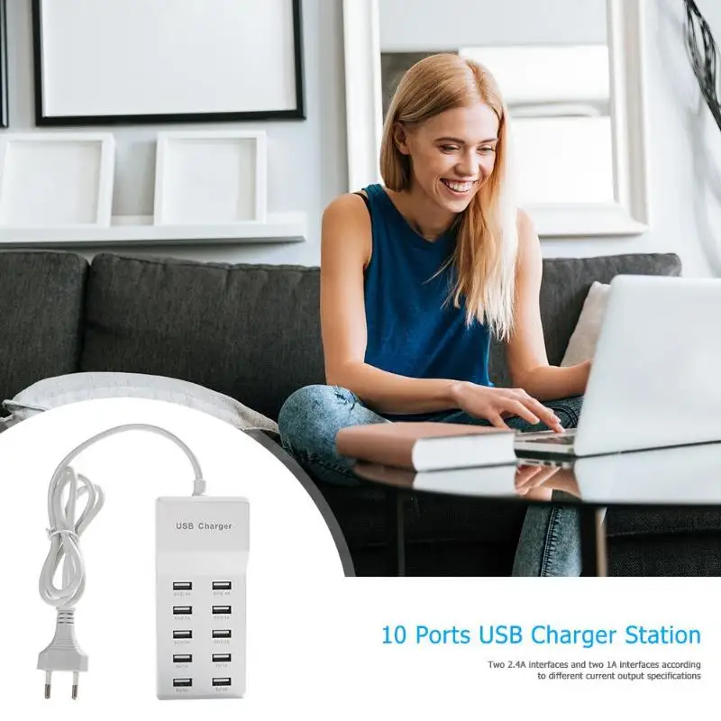 Зарядное устройство USB станция 10 портов 2.4A 2A 1A зарядное устройство из сплава адаптер штепсельной вилки ЕС эффективный шунт Общая выходная Спецификация