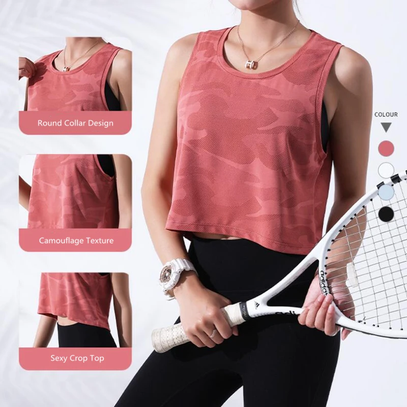 Yoga Top Yoga Shirt Sports Shirt Sports Tank Women Camouflage Running Vest Fitness Crop Top Sleeveless Mesh Yoga Shirts Breathable Workout Gym Tank Tops Female Sportswear