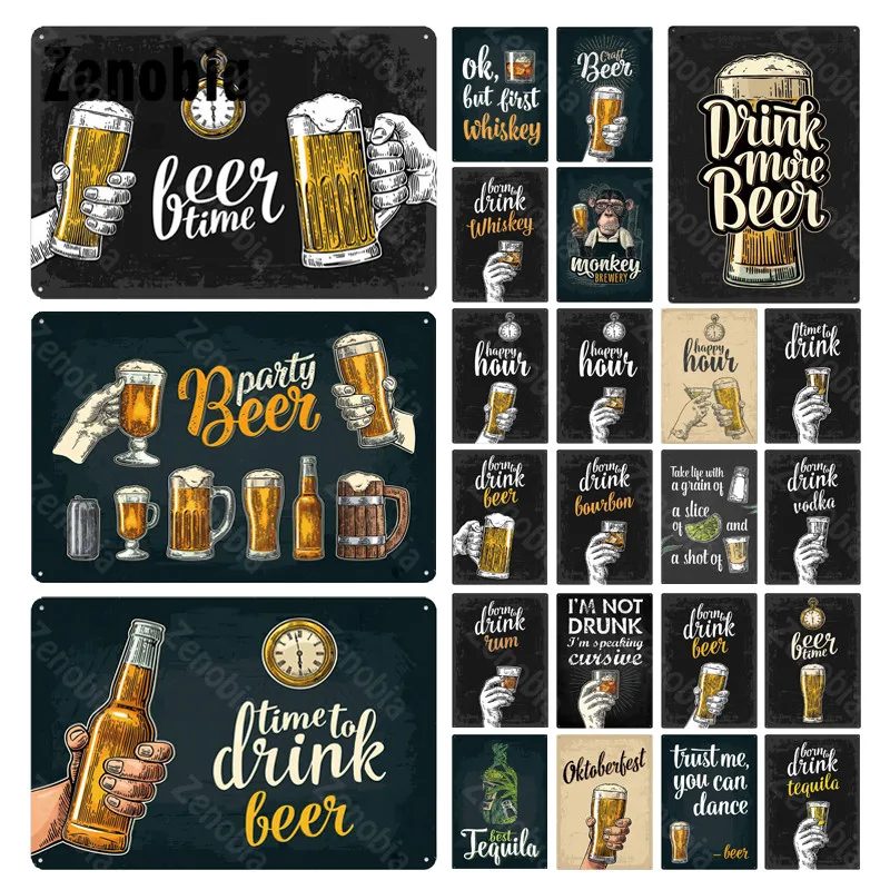 

Retro Metal Sign Tin Sign Beer Plaque Metal Wall Decor Its Time To Drink Beer Whisky Party Vintage Poster Plates Man Cave Room