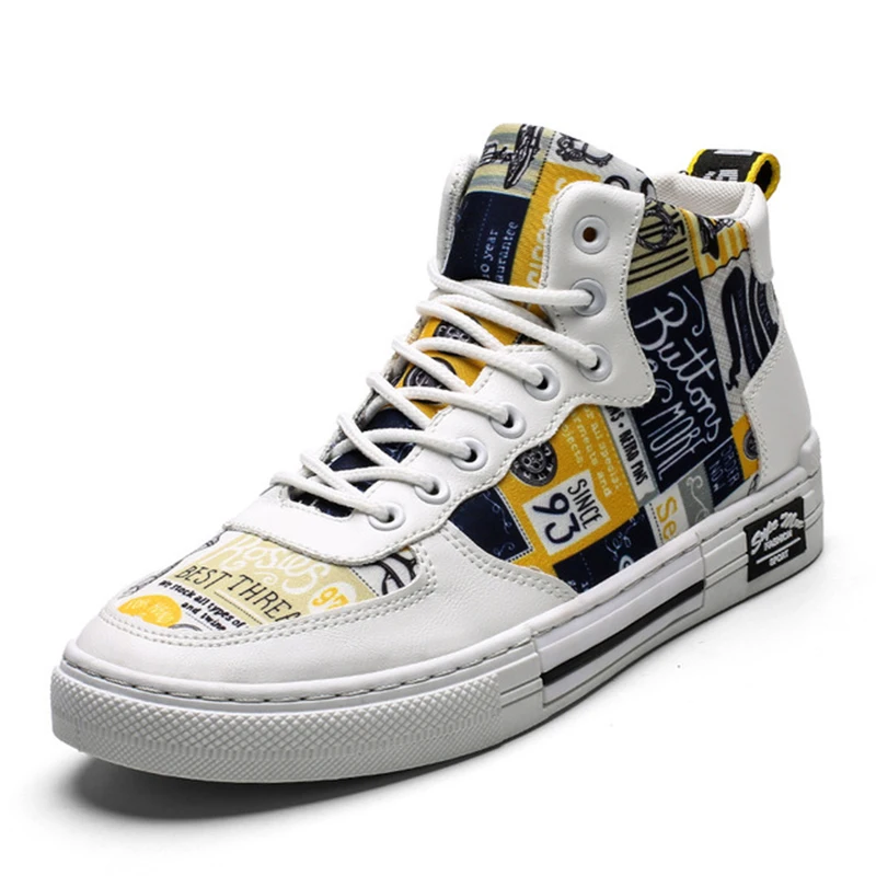 

2019 Summer New Breathable High-top Canvas Men Shoes Trend Classic Sneakers Fashion Printing Stitching Wild Men's Casual Shoes