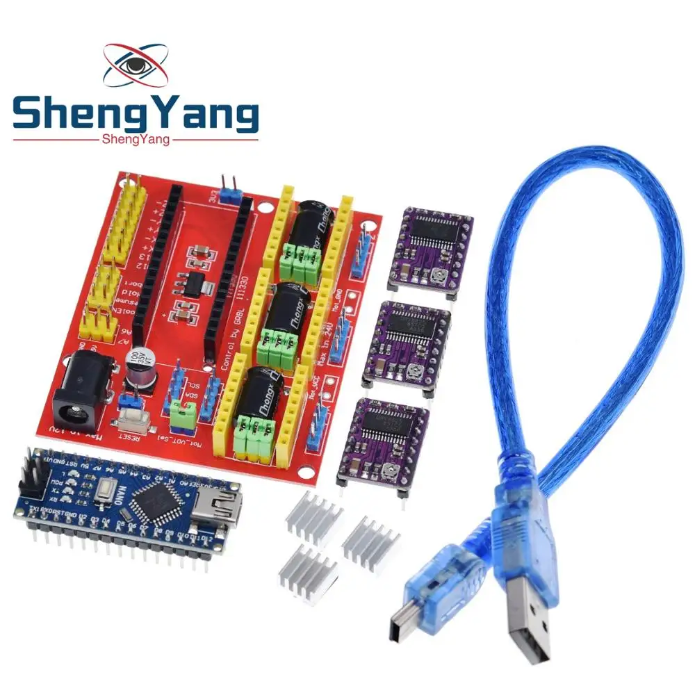 

1set ShengYang 3DV4 CNC Shield V4 + Nano 3.0 + 3pcs DRV8825 Reprap Stepper Drivers Set For Arduino