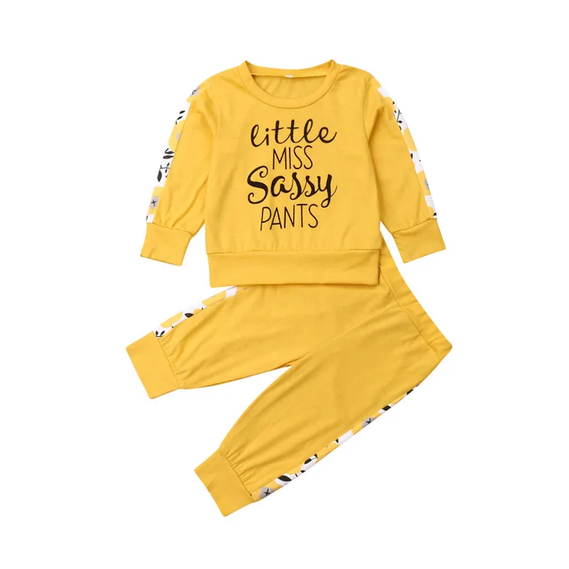 LOOZYKIT Infant Kids Baby Girl Long Sleeve Pullover Letter Print T-shirt Tops Pant Trouser 2PCS Autumn Clothes Set
