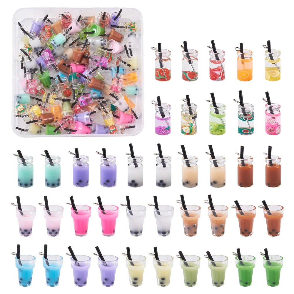 Resin Glass Bottle Charms Imitation Juice Bubble Milk Tea Ice Cream Pendants For Jewelry Making DIY Keychain Earrings Necklace