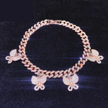 

Cz Zircon 4pcs Butterfly Charm Ankle Bracelet Cuban Link Chain Anklets For Women Wide Foot Bracelets Boho Beach Jewelry 10inch