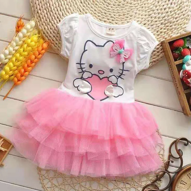 Розовый Летнее платье для маленьких девочек платье-пачка с рисунком hello kitty с крылышками детская фатиновая одежда с рисунком на тему любви и бантом для малышей бальный наряд, платья - Цвет: Розовый