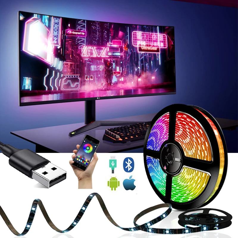 5 в USB Светодиодная лента RGB с Bluetooth управлением IP65 водонепроницаемая 1 м/2 м/3 м/4 м/5 м гибкая подсветка для