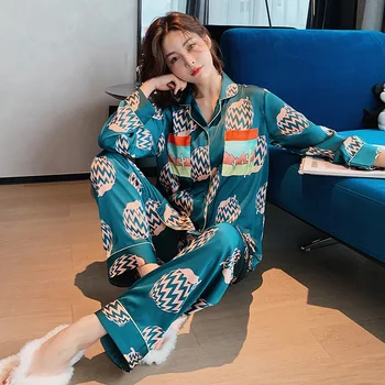 

Manufacturers Direct Selling New Products Viscose WOMEN'S Pajamas Autumn Long Sleeve Thin Printed Cactus Homewear Set Wholesale