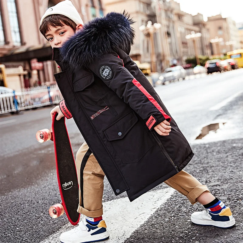 

HSSCZL boys duck down jackets 2019 new boy down coat winter thicken hooded natural fur hooded children's clothing outerwear 14Y