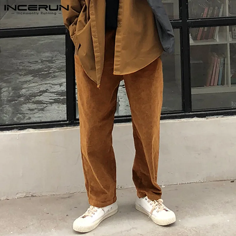 

INCERUN Men Pure Color Corduroy Casual Pants Fashion Joker Mens Stretch Elastic Trousers Joggers Streetwear Baggy Sweatpants