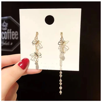 

Thin bowknot earrings women's long temperament asymmetrical tassels high-grade simple Korean earrings