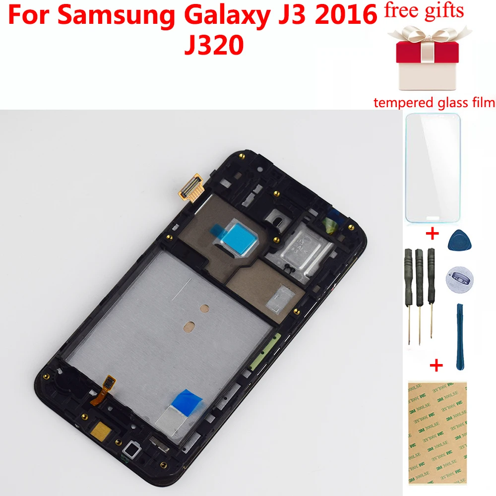 Дешево ЖК дисплей для samsung Galaxy J3 2016, ЖК дисплей J320 J320F, сенсорный ЖК экран в сборе с рамкой для J320M J320H, ЖК экран