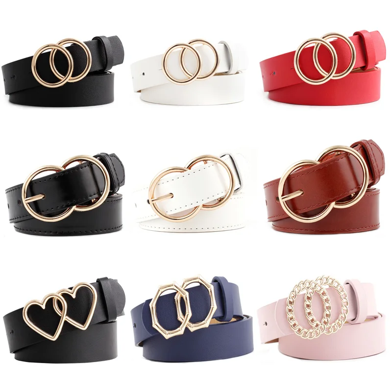 

42 Styles Latest Fashion Double Round Ladies Belt PU Alloy Buckle Wild Women Waistbelt Beautiful Female Dress Decorative Belts