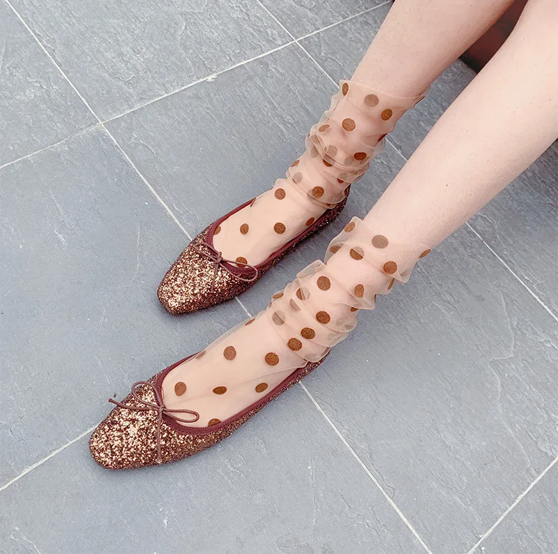 

Polka Dot Women Socks Spring Summer Thin Mesh Socks Female Midi Transparent Fishnet Sock Shinny Lady Girl Sock Women