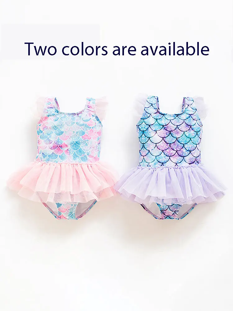 Children Swimsuit One Piece Swimsuit New Girl Baby Mermaid Swimsuit Princess Fashion Cartoon Fish Scale Print Ballet Dance One Piece Kids Sequin Tulle Swimsuits