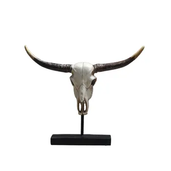 

OX-Head Ornament Retro Funny Creative OX Horn Model Ornament Decoration for Home Store Assorted Color