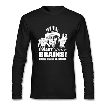 

American Quality Standard Wholesale Zombiee Uncle Sam T Shirt Men Long Sleeved Cotton Round Neck Tshirt For Adult
