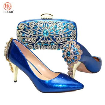 

2020 Newest Italian Shoes and Bag Matching Set Decorated with Rhinestone African Crystals Shoe and Bag Set Nigerian Wedding Shoe