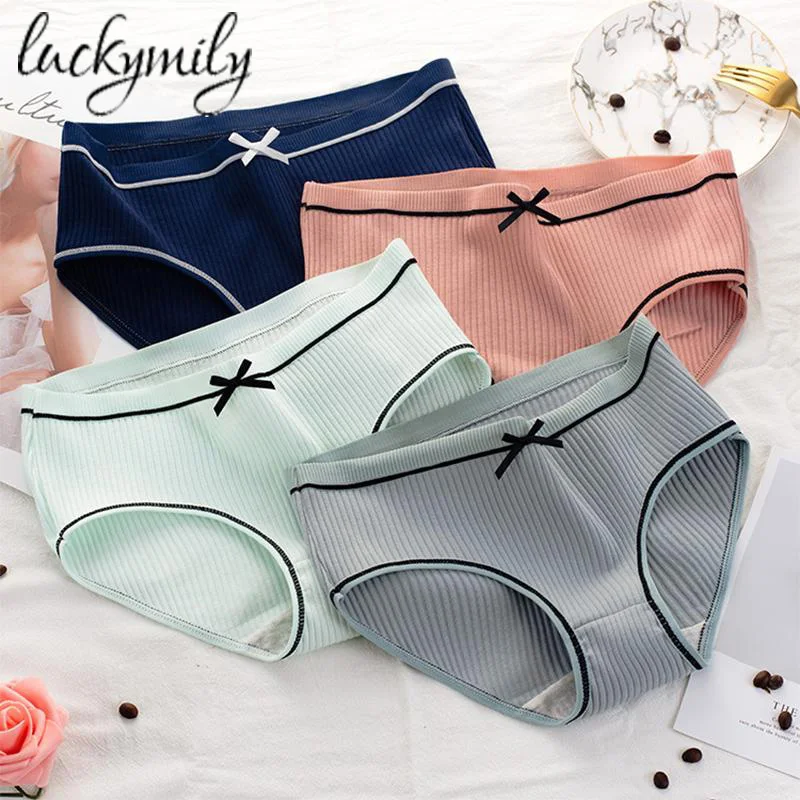 

luckymily New Fashion Sexy Women Panties With Bow Seamless Underwear Women's Lingerie Low Waist Underpants Solid Briefs Tangas
