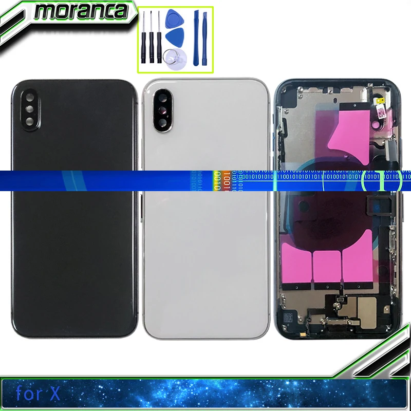 

Full Housing for Iphone X Battery Back Cover Door Rear Case Middle Frame Chassis + Back Glass with Flex Cable Parts Black White