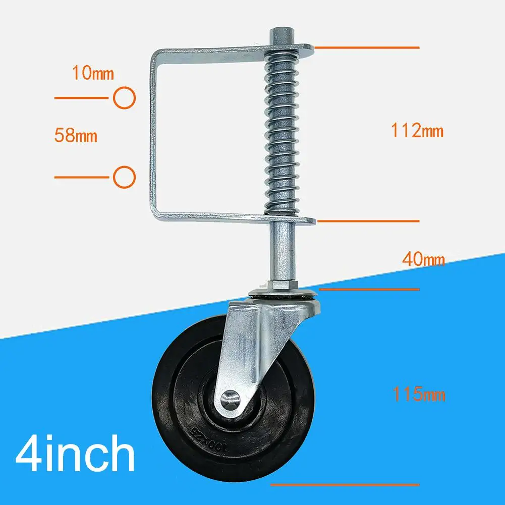 4inch Rubber Mute 60KG Load Capacity Spring Loaded Gate Door Wheel Caster Roller Home Slider accessories | Обустройство дома