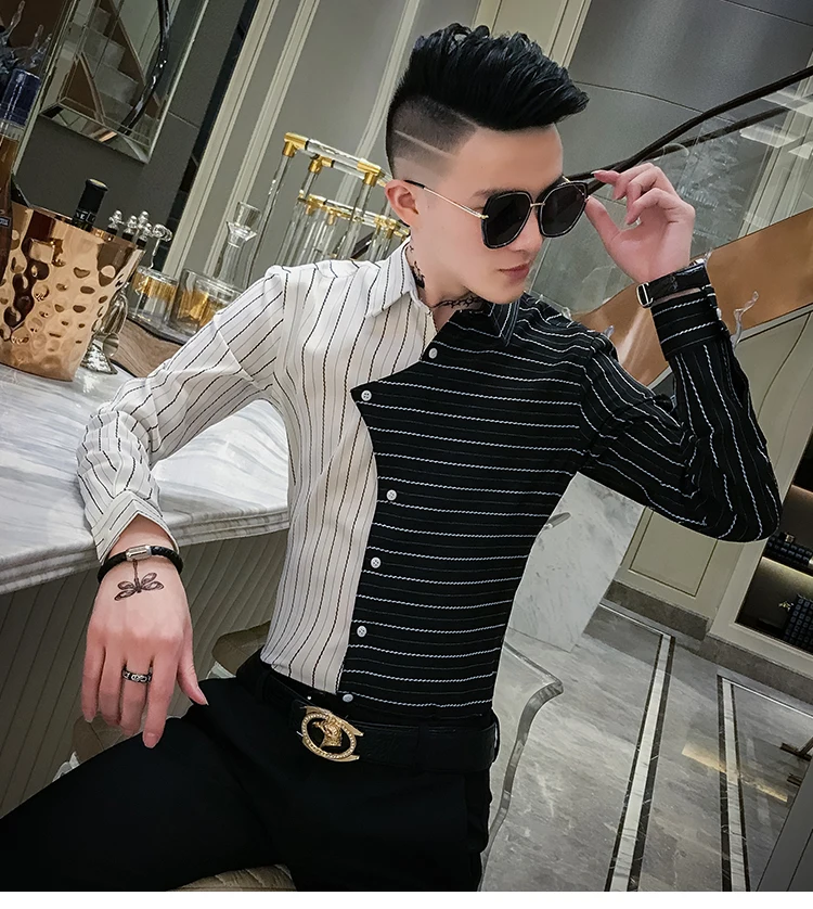 Последние модные мужские рубашки полосатая футболка Sociais Slim Fit Club наряды мужские дизайнерские рубашки повседневные Camisa De Hombre Elegante