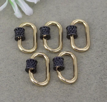 

5pcs Metal Copper Oval Shape Micro Pave Black CZ Screw Clasps For Making Jewelry