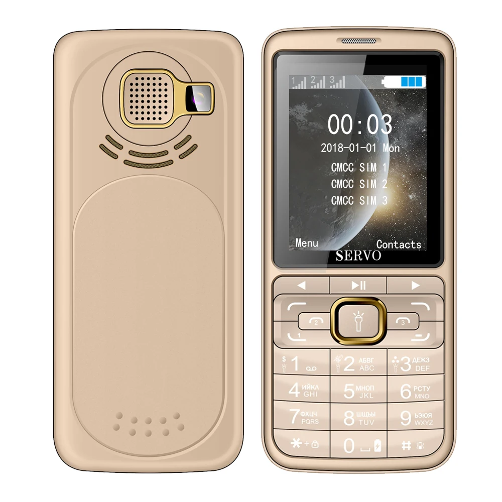 SERVO S10 power Bank телефон 2," HD 3 sim-карты большой динамик 2500 мАч мигающий светильник для мобильного телефона - Цвет: Gold