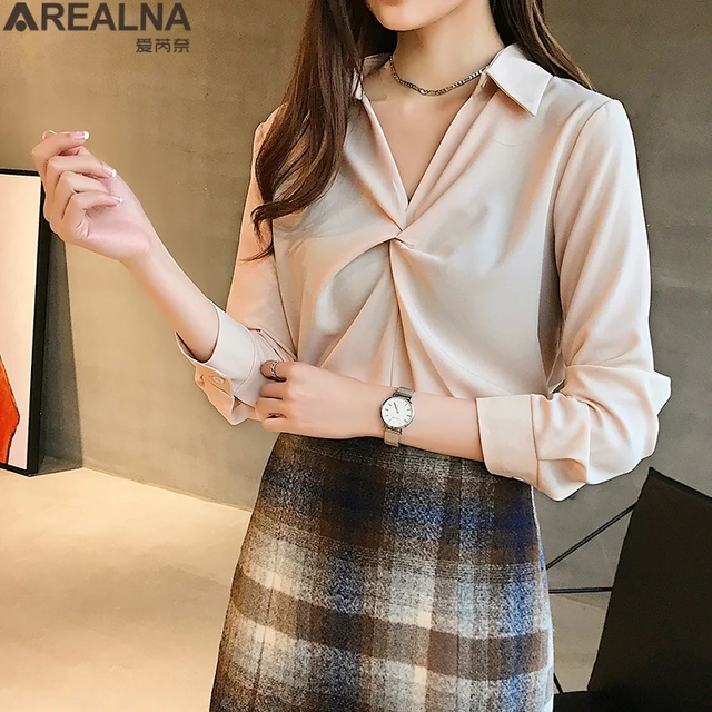 2020 autumn Women Blouse Korean office Long Sleeve Womens Tops And Blouses Vintage Folds Shirts Blusas Roupa Feminina Tops 2