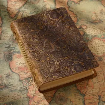 

Hand Made Genuine Leather Craved Floral Fashion Thick Dictionary Diary Journal Gift Notebook 400P 190mm*140mm Blank Kraft Paper