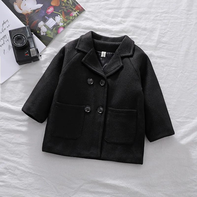 2-7Years Infant Kids Baby Boys Outerwear Coats Solid Wool Blends Spring Autumn Jacket Long Sleeve Fashion Children Clothing - 2
