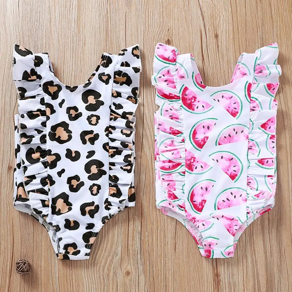 

Baby Kids Girls Summer Leopard Printed Bikini One Piece Swimwear Swimsuit One-piece Floral Swimwear Swimming Costume Cute Bikini