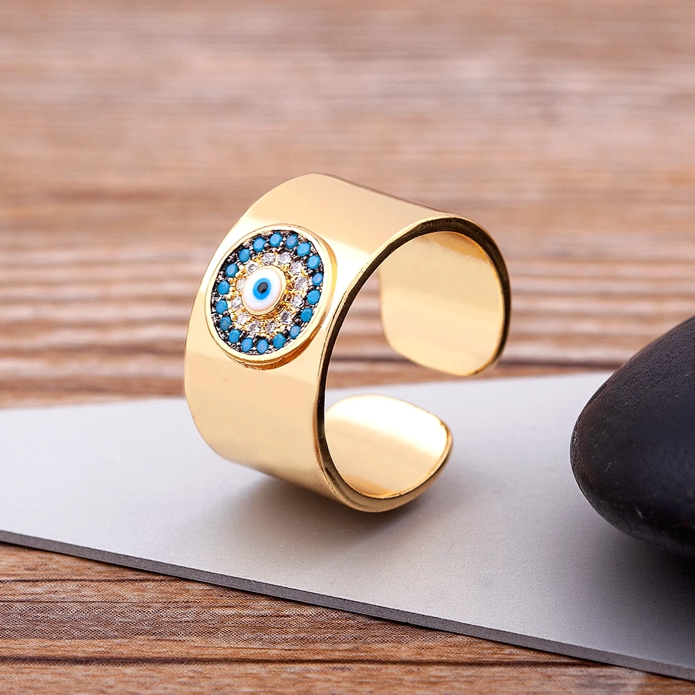 Fashion Design Bohemian Zircon Turkish Evil Eye Rhinestone Adjustable Rings For Women Vintage Open Ring Lucky Jewelry