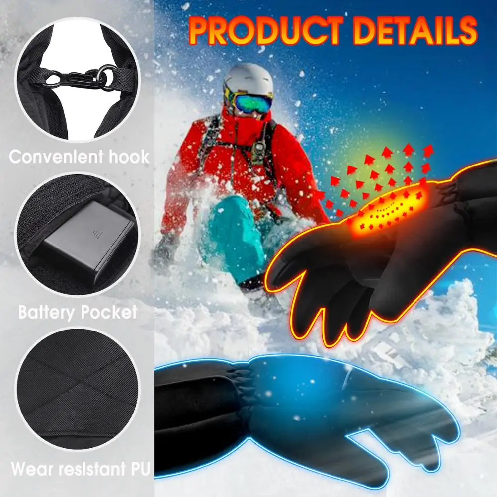 Winter Heated Gloves for Men and Women Hand Warmer Thermal Heating Gloves Water-resistant for Winter Outdoor Indoor Activites