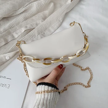 

Shoulder Bag Purses Crossbody Bags For Women 2020 Trend Summer PU Leather Fashion Resin Chain Strap Baguette Bags Woman Handbags