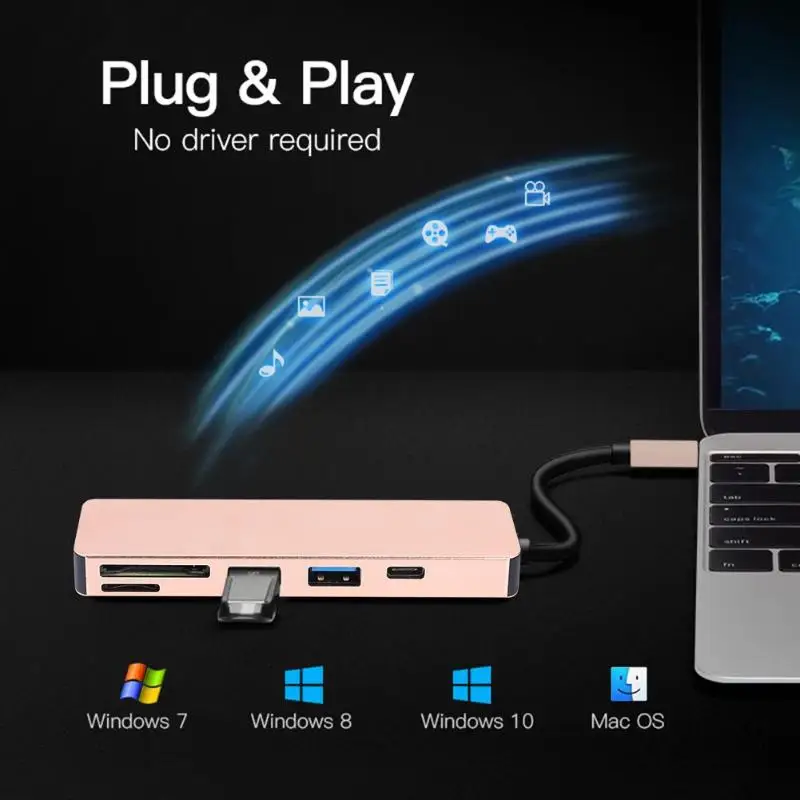 5 в 1 USB3.0 type-C TF безопасный цифровой кардридер многопортовый USB-C адаптер концентратор Поддержка Windows XP Mac 10.2.8 или более поздней версии