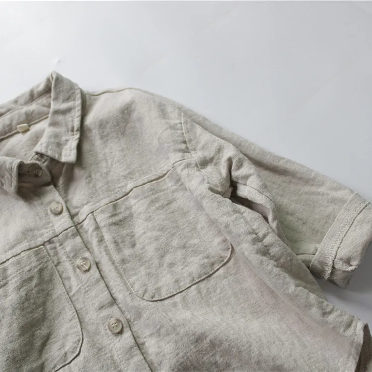 New Autumn Children Long Sleeve Shirts Korean Style Baby Boys Cotton Linen Tops Toddlers Kids Casual Shirts