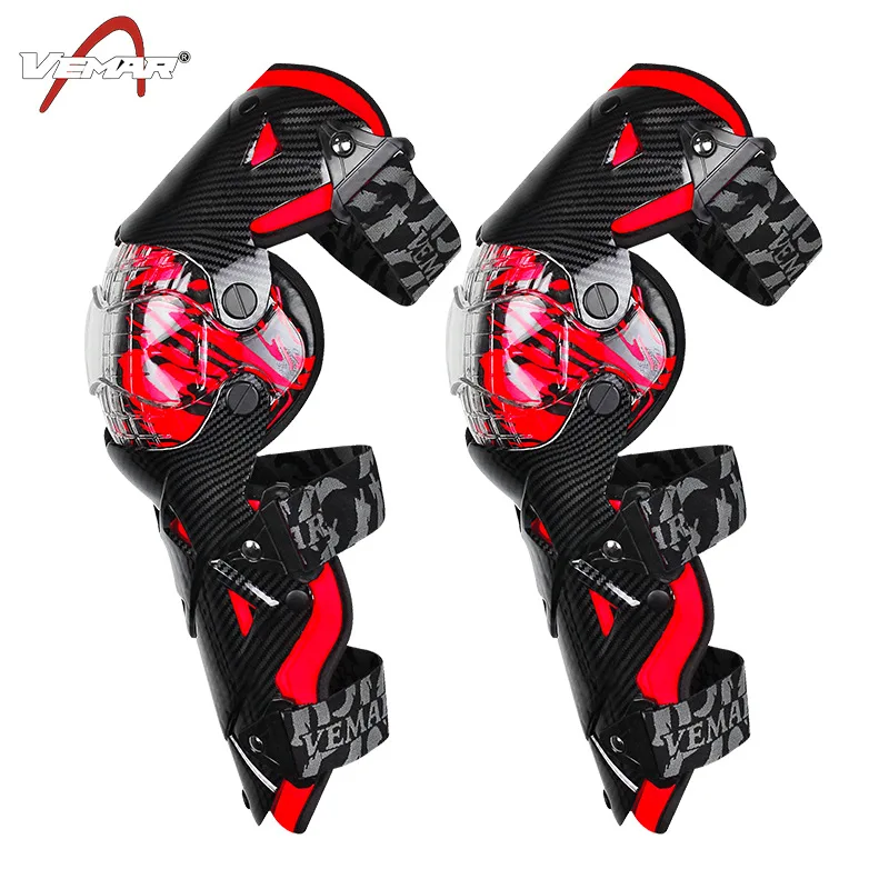 Carbon Fiber Motorcycle Knee Protector Durable Knee Guard Protective Knee Pads Rodilleras Motocross Joelheira for Riding Cycling - Цвет: Red