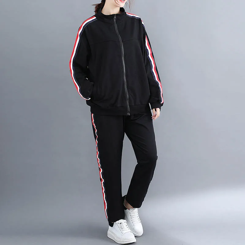 Осенние толстовки 6XL 7XL 8XL 9XL размера плюс бюст 150 см Толстовки черного цвета комплект из двух предметов - Цвет: Черный