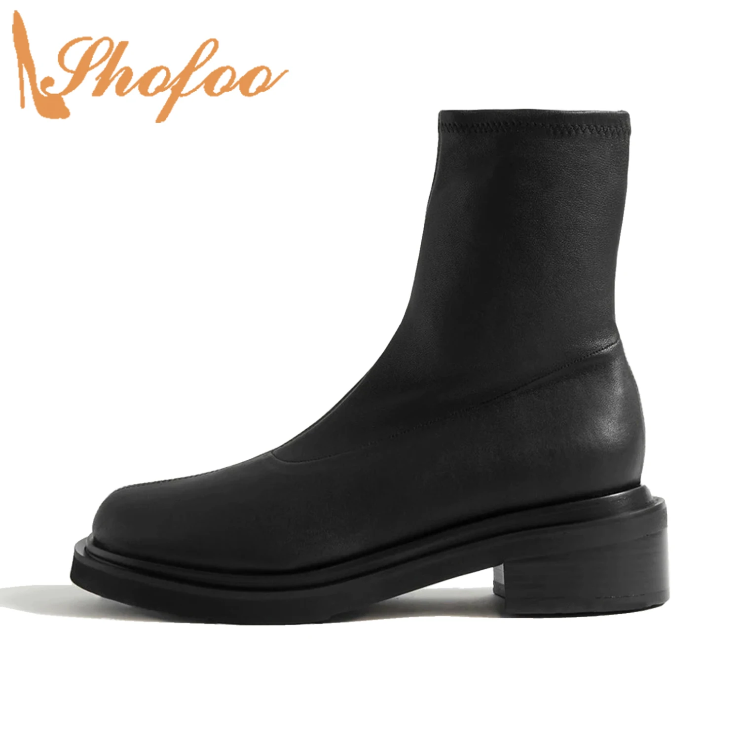 

Black Platform Women Ankle Boots Round Toe High Square Heels Ladies Concise Mature Winter Zipper Shoes Large Size 40 41 Shofoo