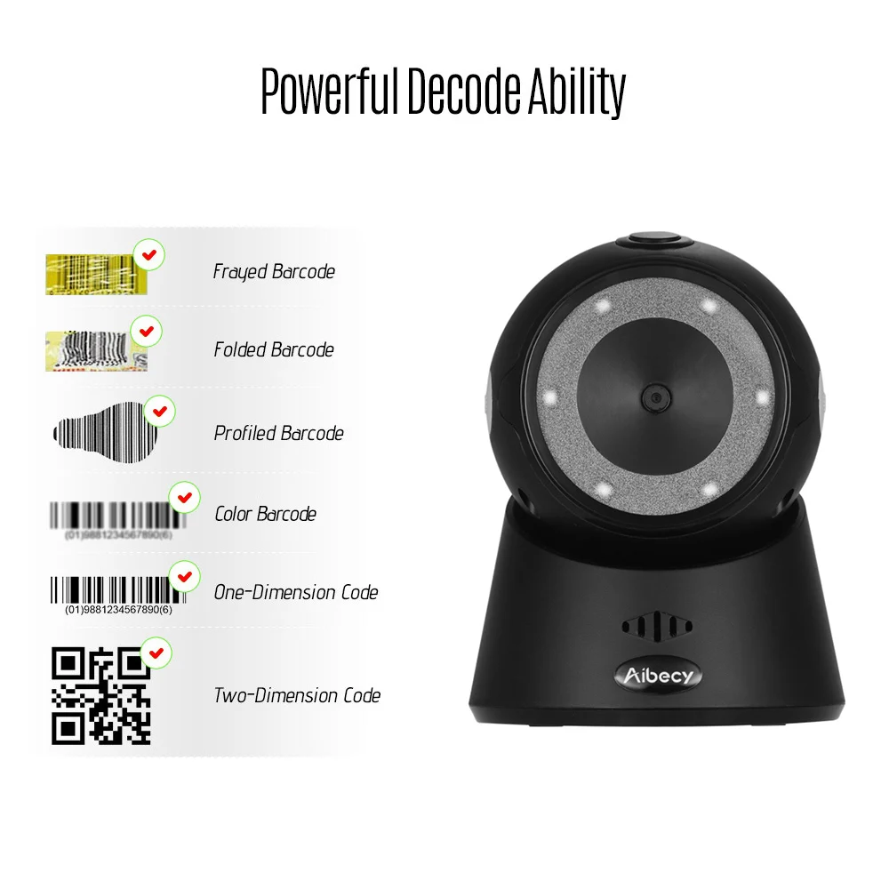 Aibecy YHD-9100 Настольный 1D/2D/QR usb-cканер штрихкода проводной считыватель штрихкодов для Windows Mac OS электронно-кассовый аппарат Linux