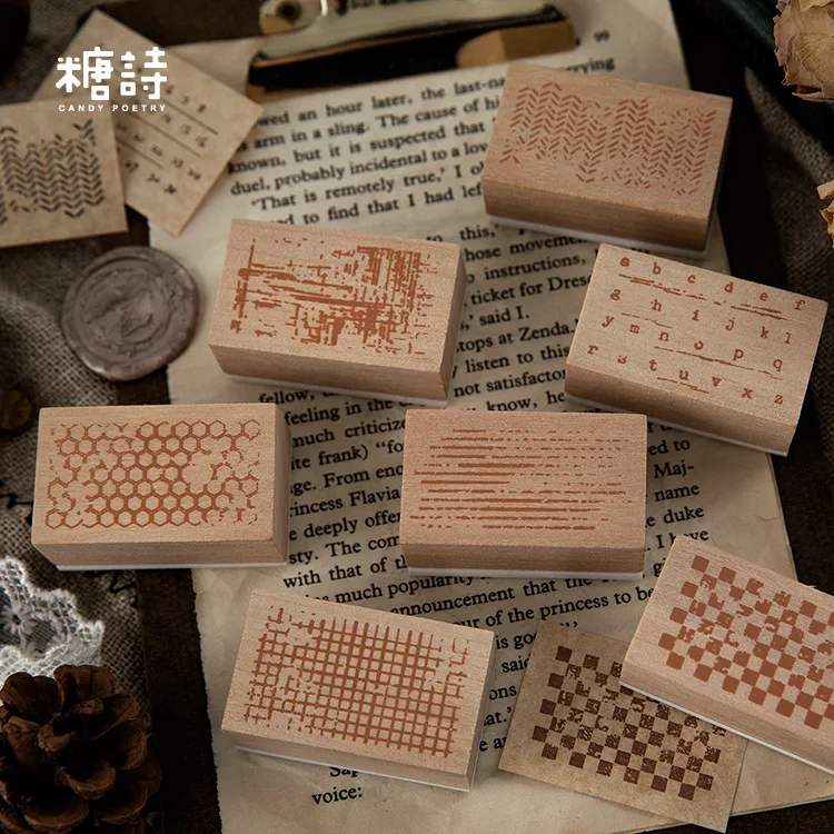 Vintage Basic Geometric Letter Pattern Stamp DIY Wooden Rubber Stamps for Scrapbooking Stationery Standard | Канцтовары для офиса