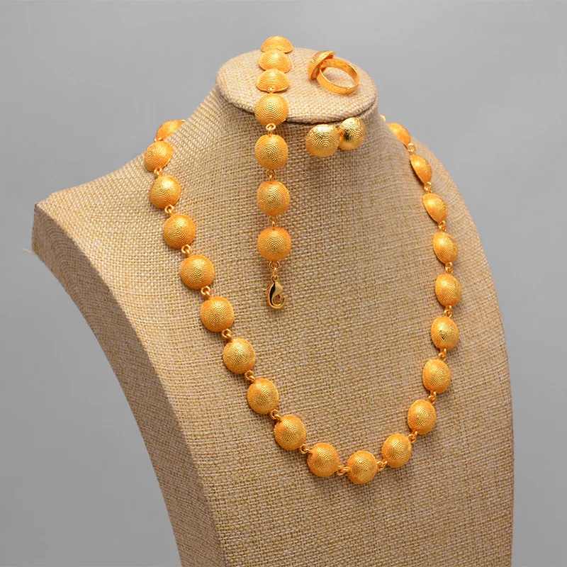 African jewelry set nigerian wedding For Women Bead Bridal Gold Color Jewelry Set Dubai Necklace Earrings Bride Gift | Украшения и